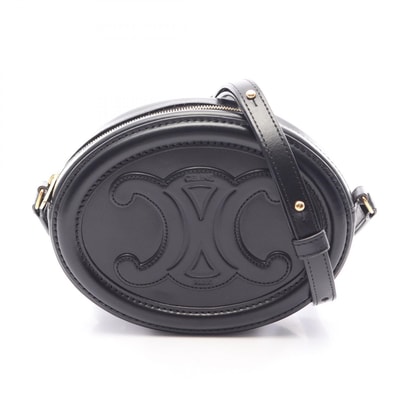 セリーヌ CELINE トリオンフ オバールパース キュイル ショルダーバッグ バッグ レザー レディース ブラック系 10I703DPQ 【中古】