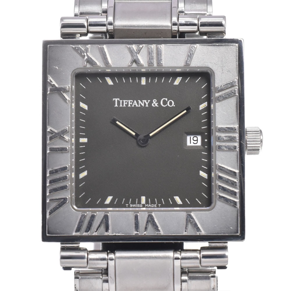 ティファニー TIFFANY&Co. アトラス スクエア デイト ブラック クォーツ レディース ユニセックス 良品 腕時計 D#149567