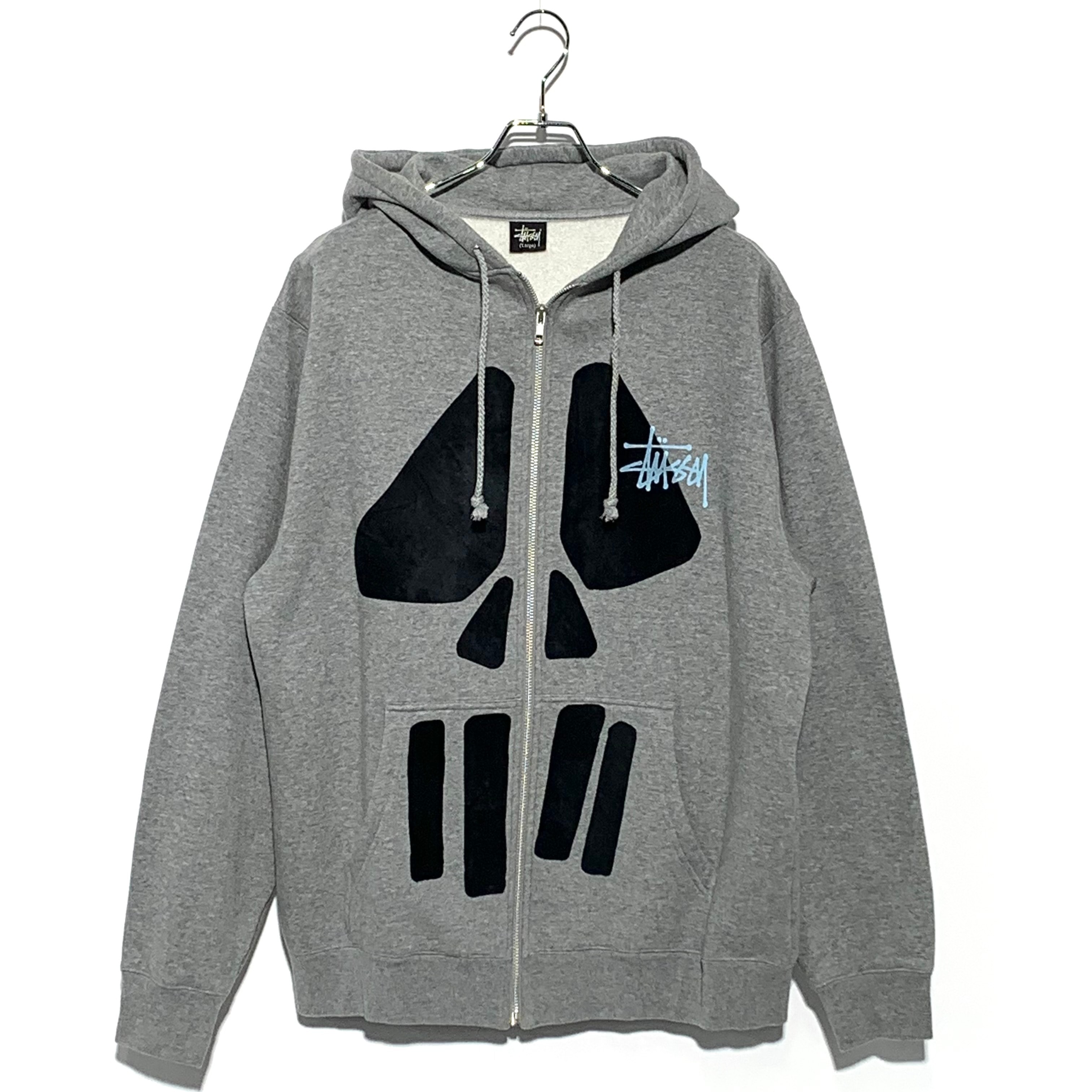 Stussy Flocked Skull Zip Hoodie "Gray"