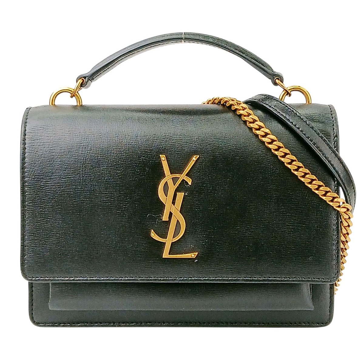 SAINT LAURENT サンローラン サンセット チェーンウォレット 2WAY ハンドバッグ ショルダーバッグ 533026 レザー ブラック ゴールド  レディース【中古】