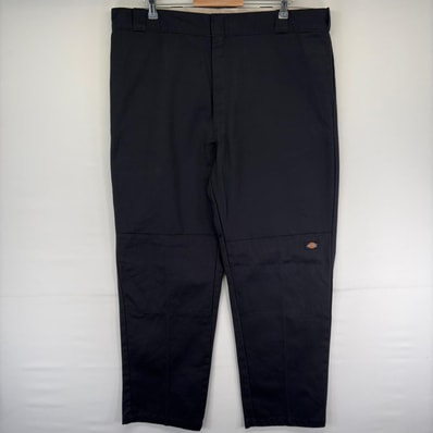 古着 ディッキーズ Dickies パンツ ダブルニー ワンポイントロゴ ツールポケット ジッパーフライ w42 L34 ブラック系 メンズ