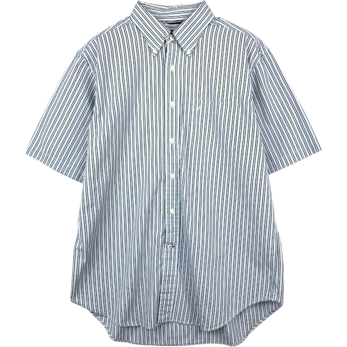 古着 ノーティカ NAUTICA 80's TWO-PLY COTTON 半袖 ボタンダウン ストライプシャツ メンズL相当/eaa668729