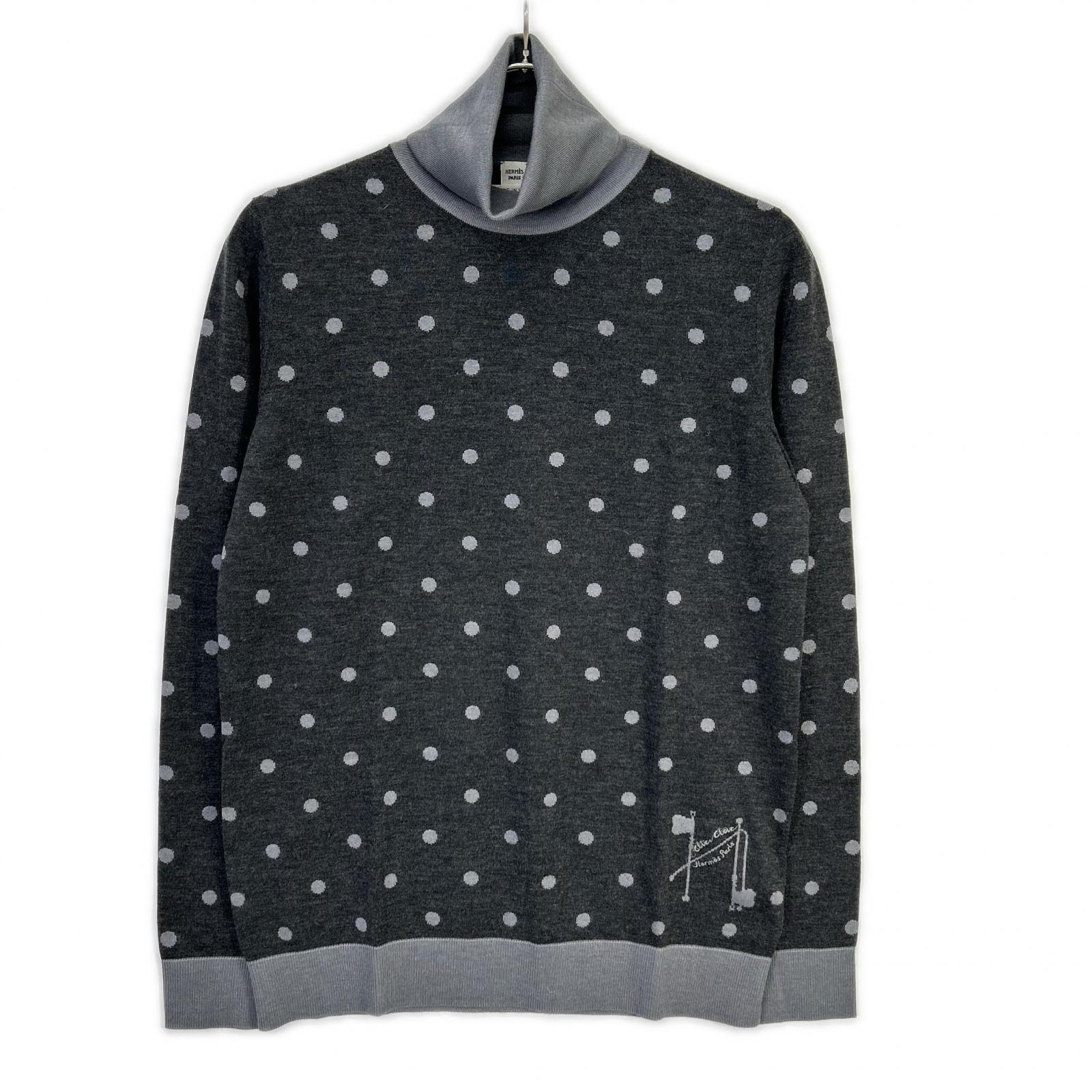 エルメス ドット柄 カシミヤ×シルク タートルネック ニット 21AW 40