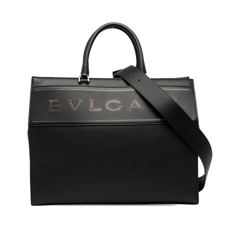 ブルガリ ロゴ トートバッグ ハンドバッグ ショルダー 2WAY ブラック グレインカーフレザー レディース BVLGARI 【中古】