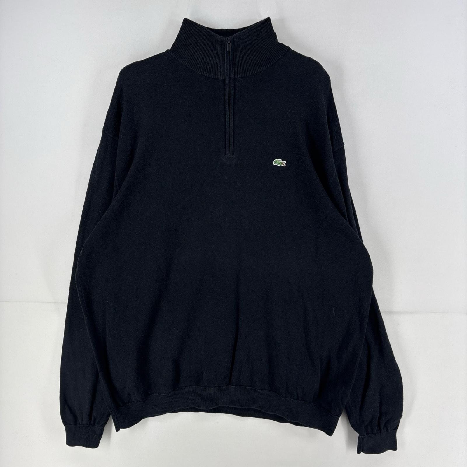 古着 ラコステ LACOSTE ニット ハーフジップ ロゴ プルオーバー ワンポイント セーター トレーナー 8  ブラック 無地 メンズ