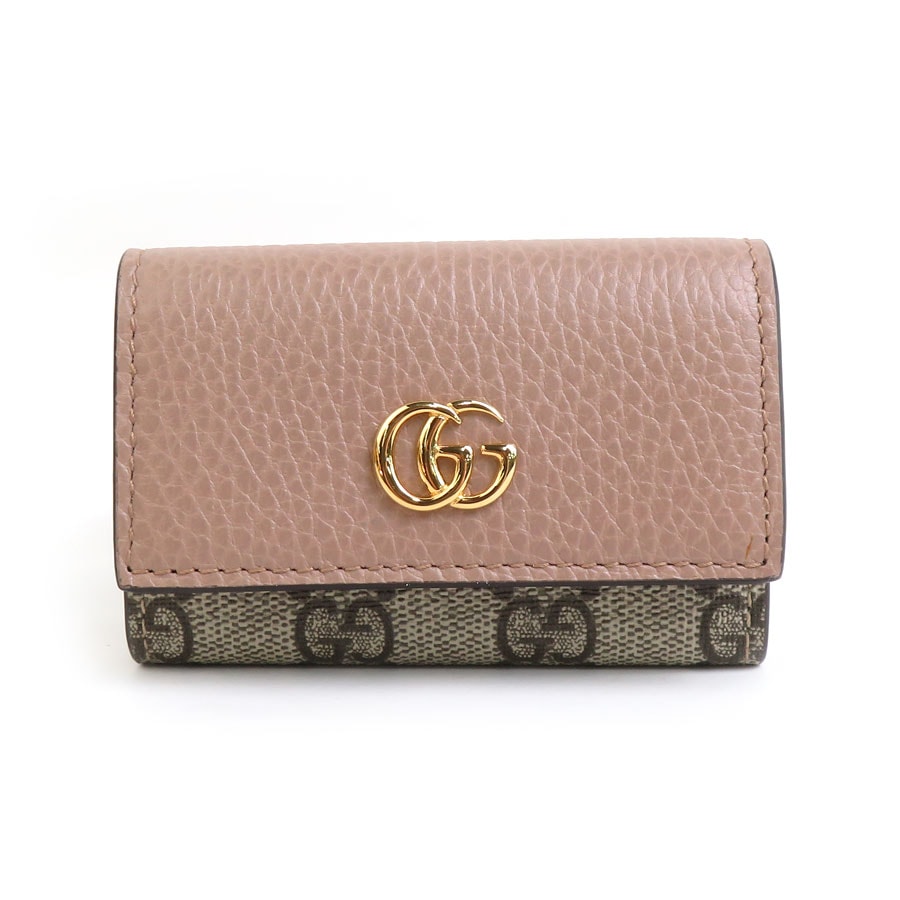 グッチ GUCCI キーケース GGマーモント GGスプリームキャンバス/レザー ピンク×ブラウン ユニセックス 456118【中古】 h30848f