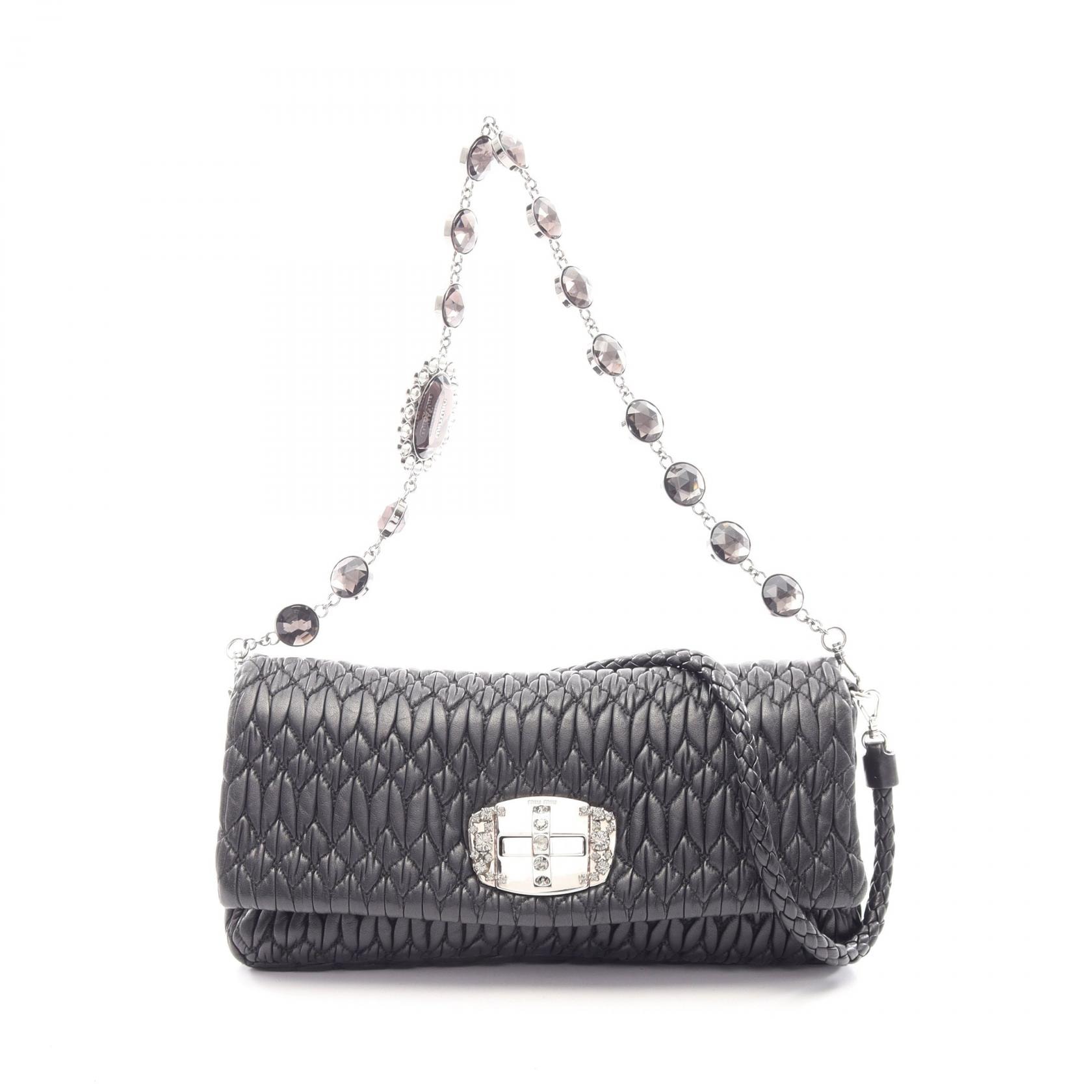 ミュウ ミュウ Miu Miu NAPPA CRYSTAL マテラッセ ショルダーバッグ バッグ レザー レディース ブラック系 RP0233 【中古】