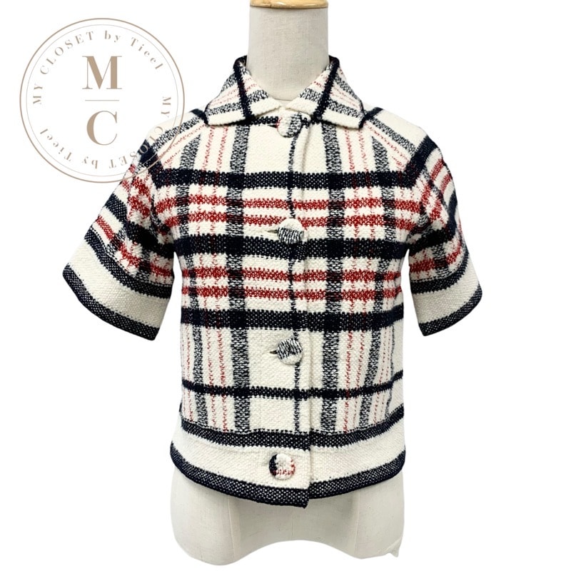 クリスチャンディオール CHRISTIAN DIOR アウター ホワイト ネイビー レッド ジャケット チェック ロゴ ショート丈