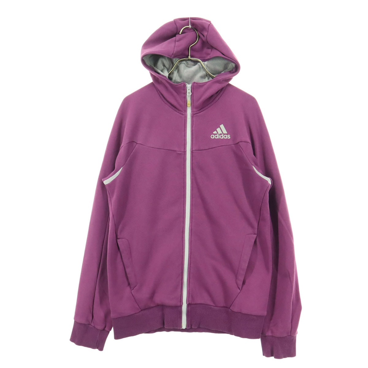 adidas アディダス ワンポイントロゴ バイカラー 長袖 ジップパーカー M パープル系