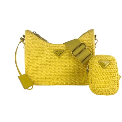 プラダ PRADA ショルダーバッグ ラフィア イエロー レディース【中古】 z10288