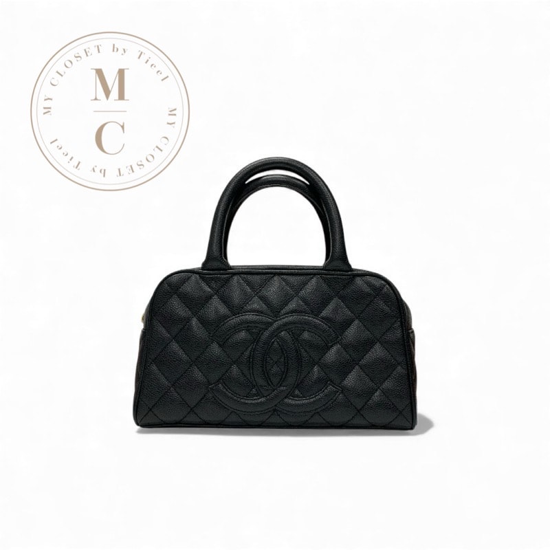 シャネル CHANEL バッグ ミニボストンバッグ ブラック ゴールド マトラッセ ココマーク ハンドバッグ