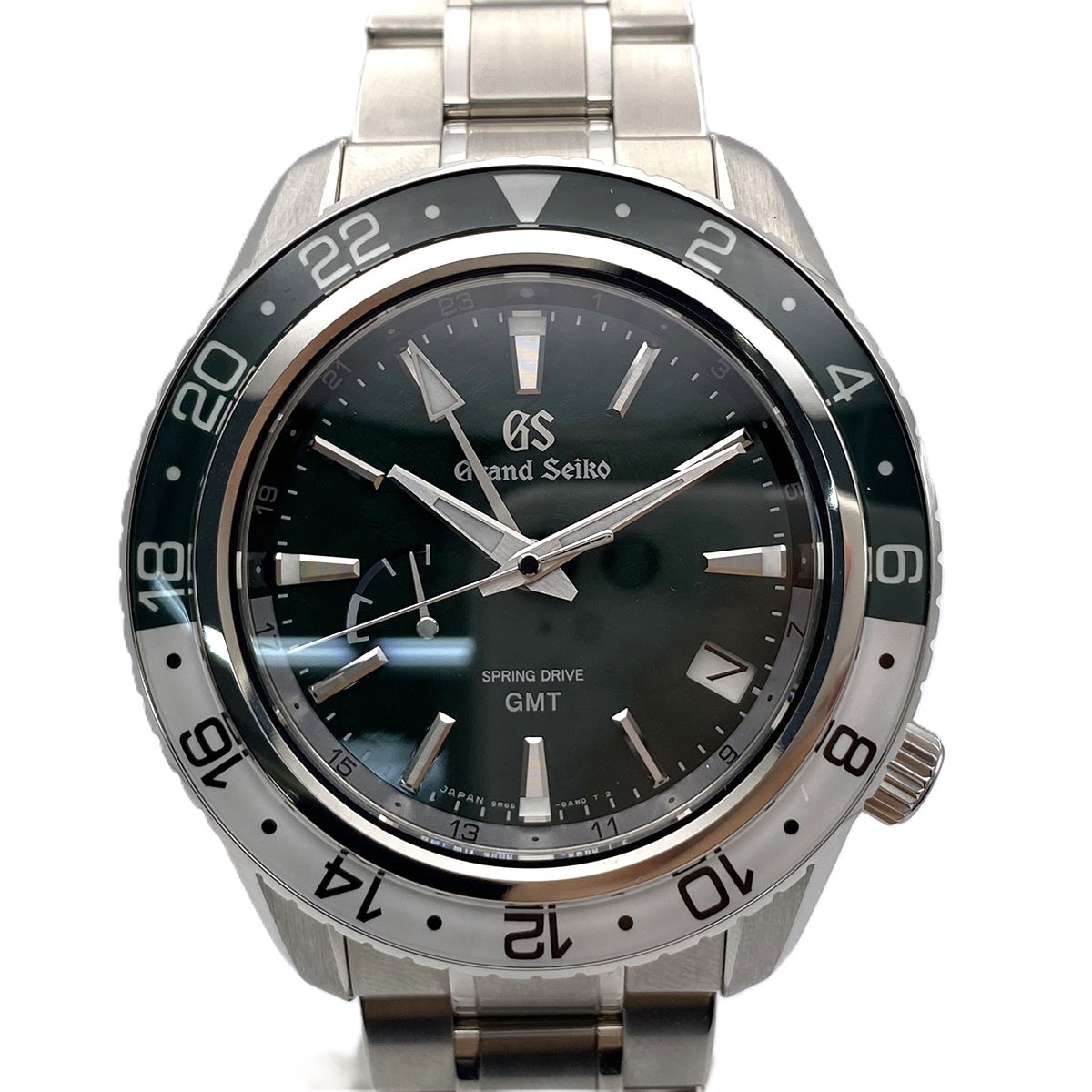 【値下げ】SEIKO セイコー GRAND SEIKO グランドセイコー スポーツコレクション スプリングドライブGMT 腕時計 SBGE295 ステンレススチール シルバー グリーン 自動巻き  メンズ【中古】
