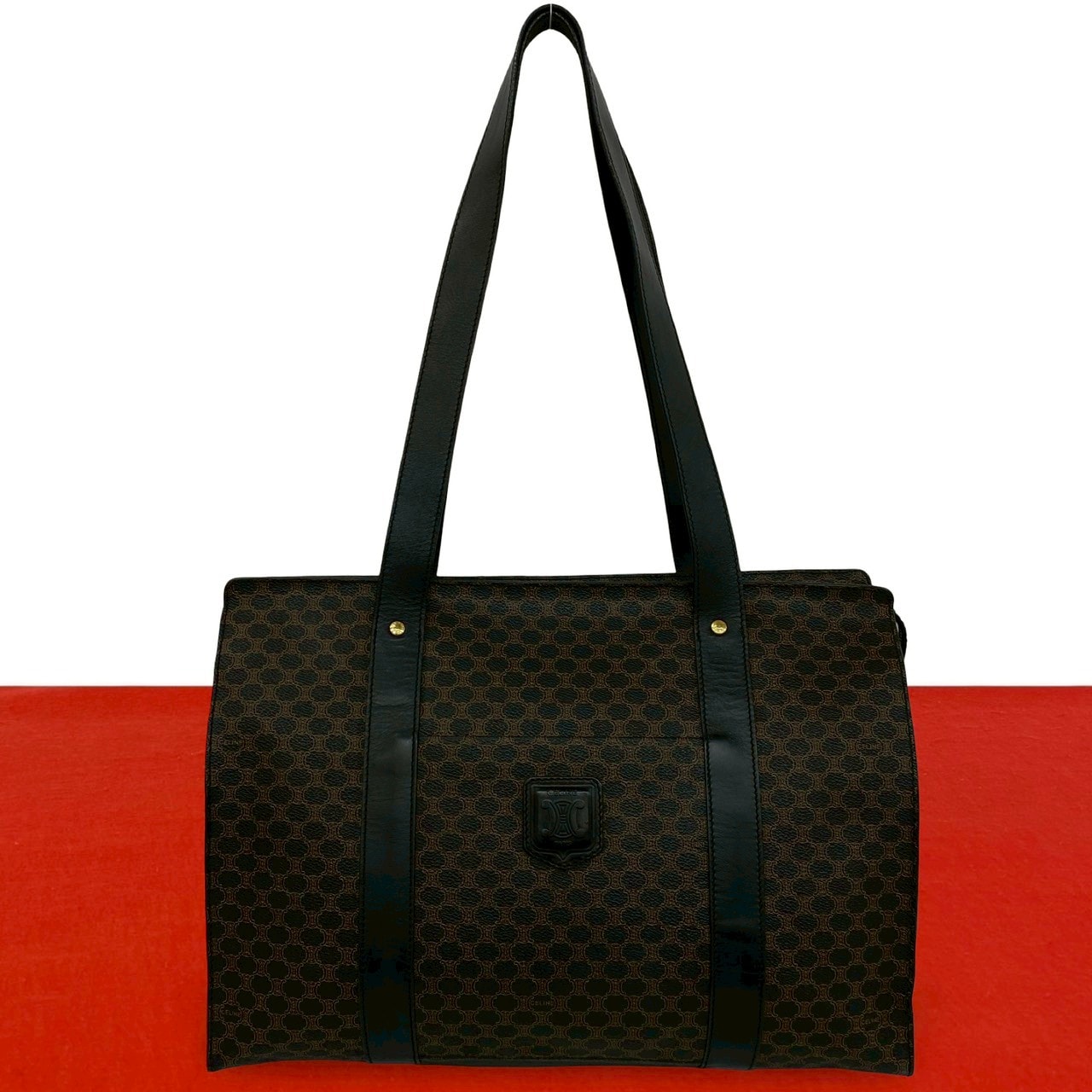 CELINE セリーヌ マカダム ブラゾン ロゴ 柄 レザー PVC トートバッグ ブラック
37173