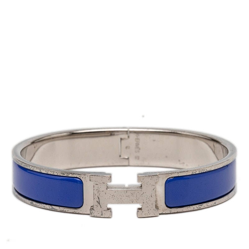 エルメス クリッククラック クリックH PM ブレスレット シルバー ブルー メタル エナメル レディース HERMES 【中古】