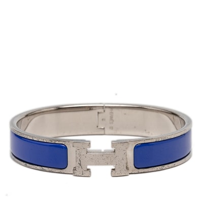 エルメス クリッククラック クリックH PM ブレスレット シルバー ブルー メタル エナメル レディース HERMES 【中古】