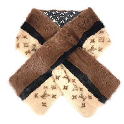 ルイヴィトン LOUIS VUITTON エシャルプ ルイ イン ザ ウィンター M76165 モノグラム ショール ストール ティペット マフラー ミンク ブラウン 美品
