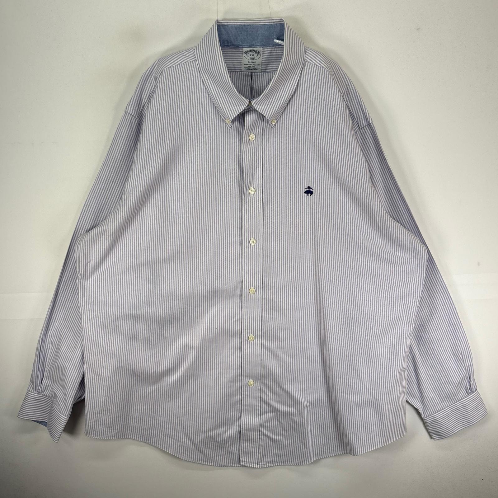 古着 ブルックスブラザーズ Brooks Brothers 長袖シャツ ボタンダウン ワンポイント 2XL  パープル系 ストライプ メンズ