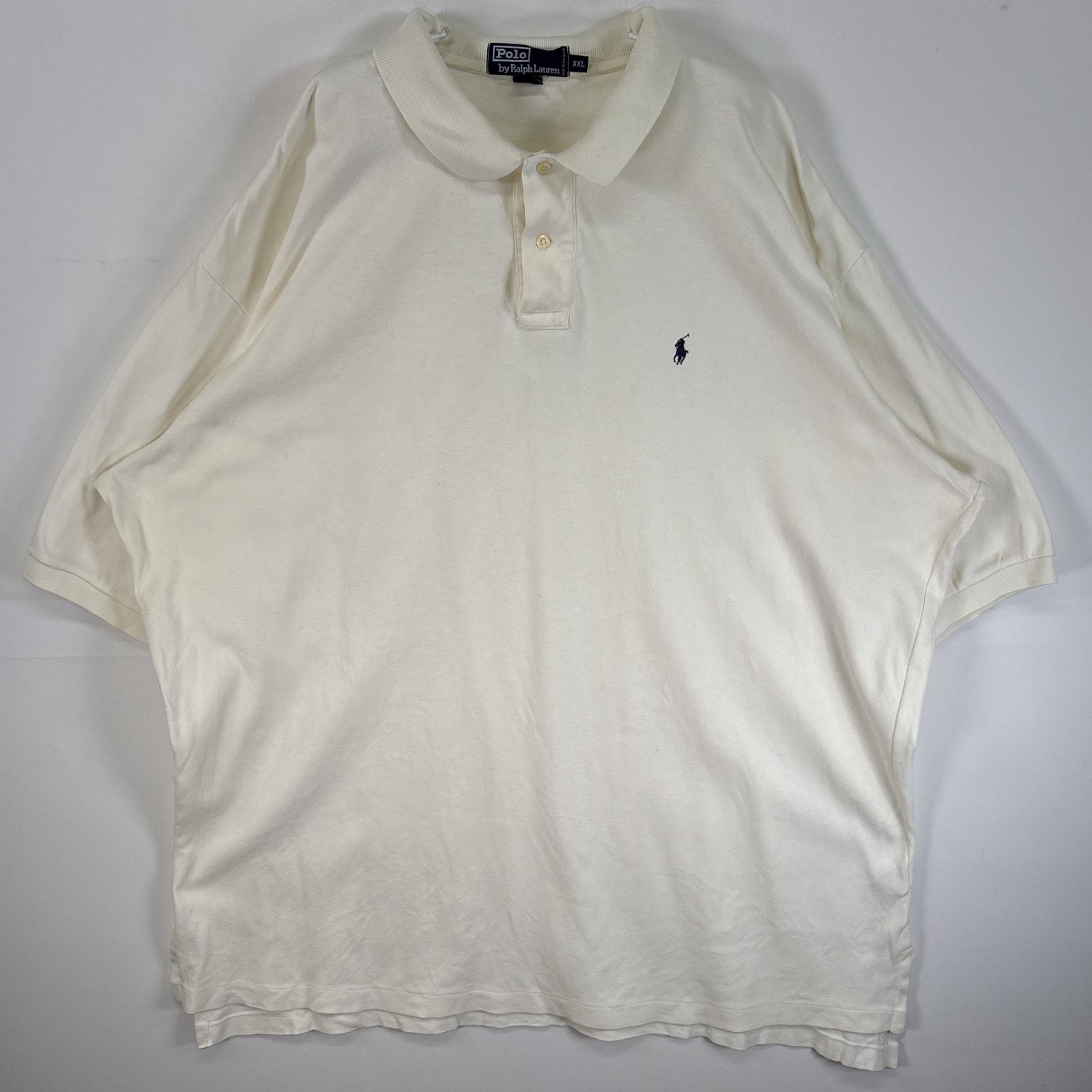 古着 90's/90年代 ポロバイラルフローレン Polo by Ralph Lauren 半袖 ポロシャツ ロゴ 刺繍 大きいサイズ 2ボタン 14041  ホワイト系 無地 メンズ