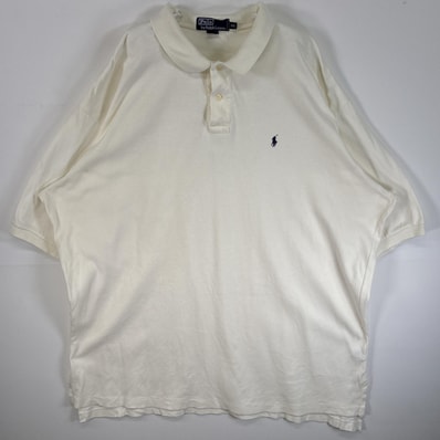 古着 90's/90年代 ポロバイラルフローレン Polo by Ralph Lauren 半袖 ポロシャツ ロゴ 刺繍 大きいサイズ 2ボタン 14041 ホワイト系 無地 メンズ