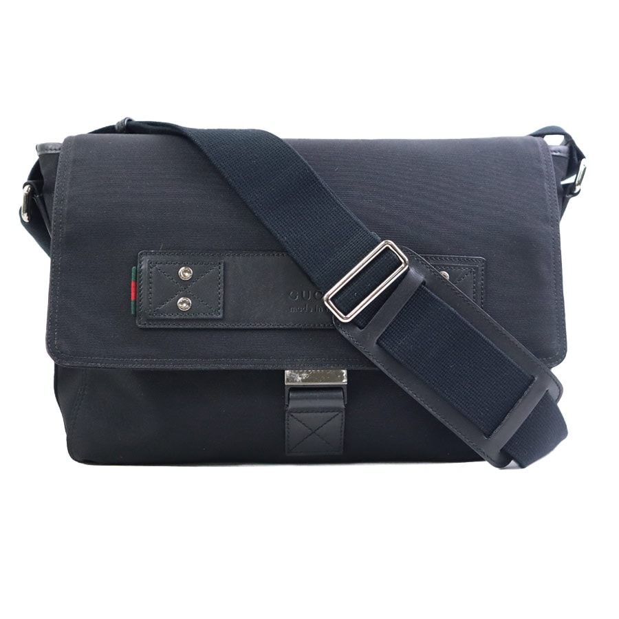 グッチ GUCCI ショルダーバッグ ナイロン/レザー ブラック メンズ 246067【中古】 h31964a