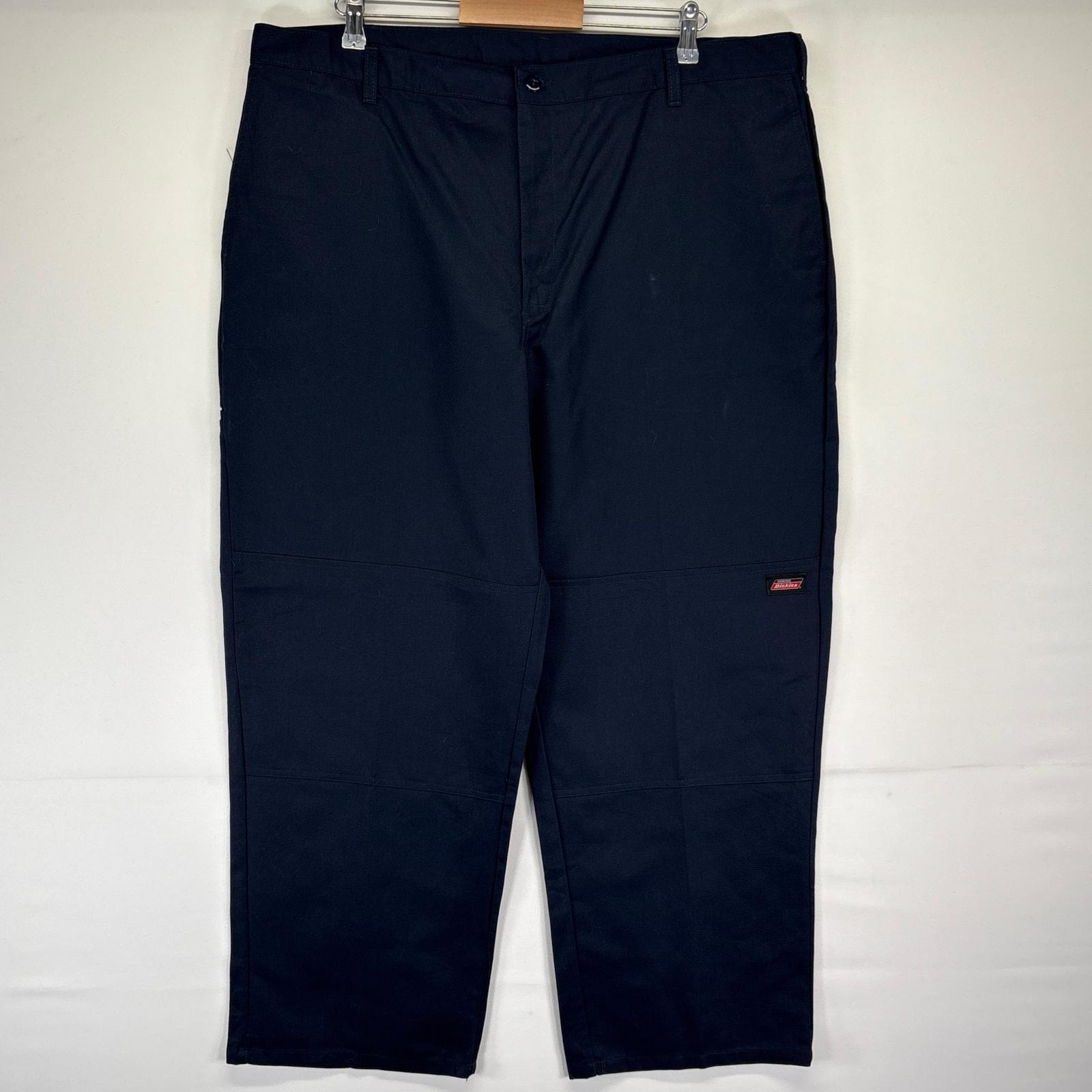 古着 ディッキーズ Dickies ワークパンツ ワンポイントロゴ 長ズボン 大きいサイズ ダブルニー チノパン w42 L30 ネイビー メンズ