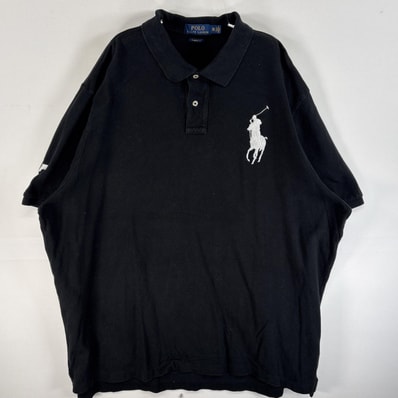 古着 ポロ・ラルフローレン POLO RALPH LAUREN 鹿の子 半袖 ポロシャツ ビックポニー 2ボタン 大きいサイズ 14041 ブラック系 無地 メンズ