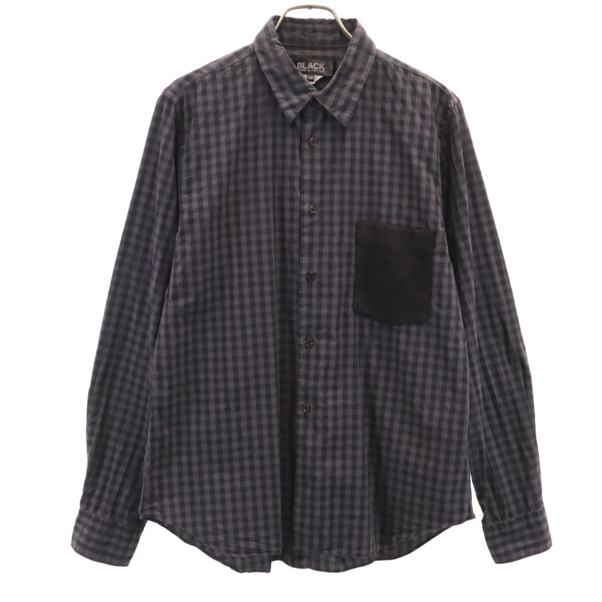 BLACK COMME des GARCONS ブラックコムデギャルソン 2012年 日本製 チェック柄 長袖 コットンシャツ M チャコールグレー