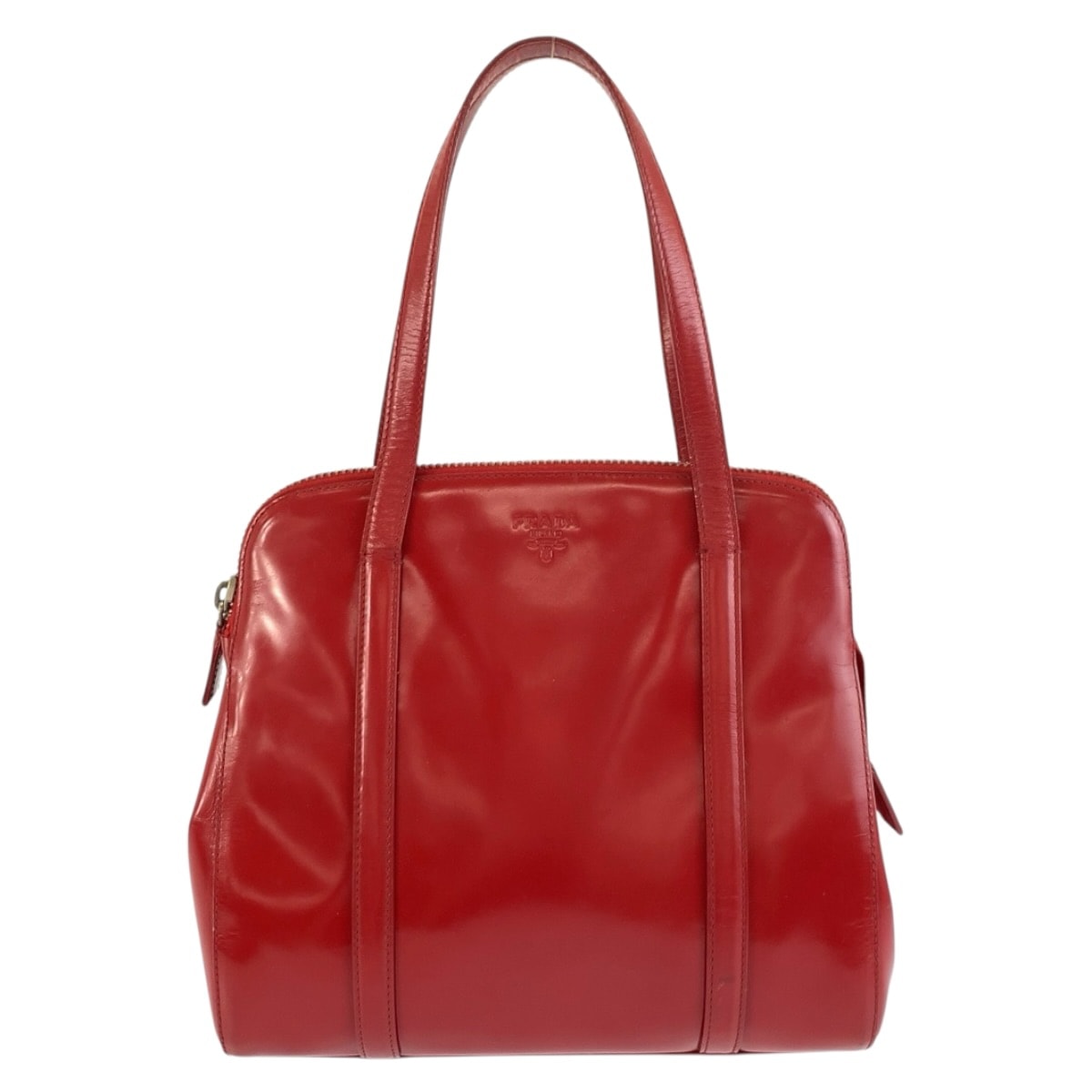 PRADA プラダ レッド シルバー金具 パテントレザー ハンドバッグ トートバッグ 603952 【中古】
