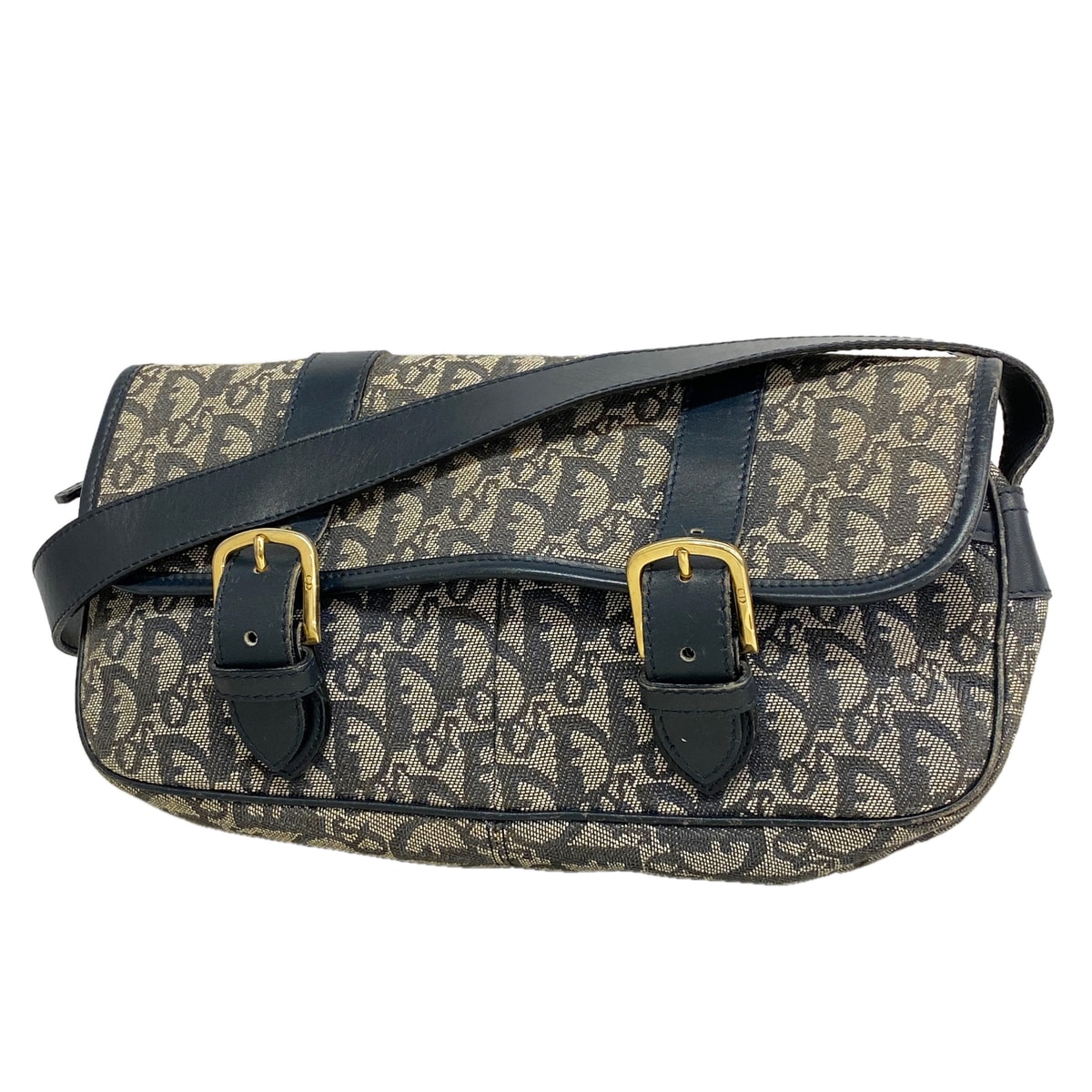 ★最終価格★SALE【6ia0948】クリスチャンディオール ショルダーバッグ トロッター キャンバス ネイビー ゴールド金具【中古】レディース