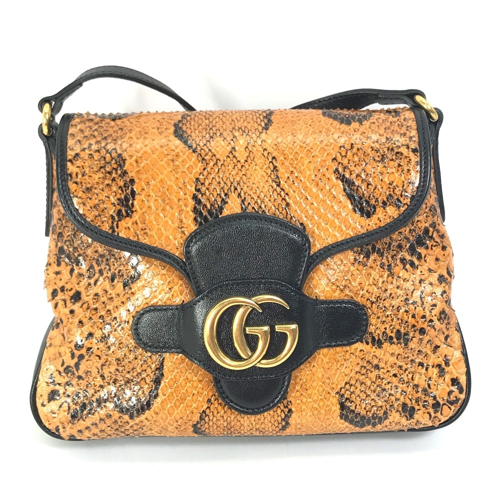 グッチ GUCCI 648934 GGマーモント カバン 斜め掛け ショルダーバッグ パイソン/レザー オレンジ 新品同様