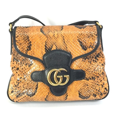 グッチ GUCCI 648934 GGマーモント カバン 斜め掛け ショルダーバッグ パイソン/レザー オレンジ 新品同様