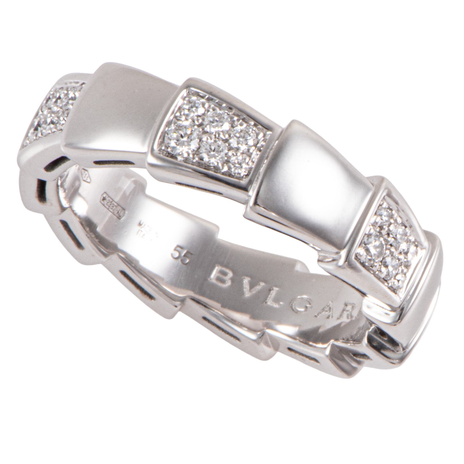 BVLGARI ブルガリ セルペンティ ヴァイパー リング 指輪 15号 K18WG ダイヤモンド シルバー【中古】