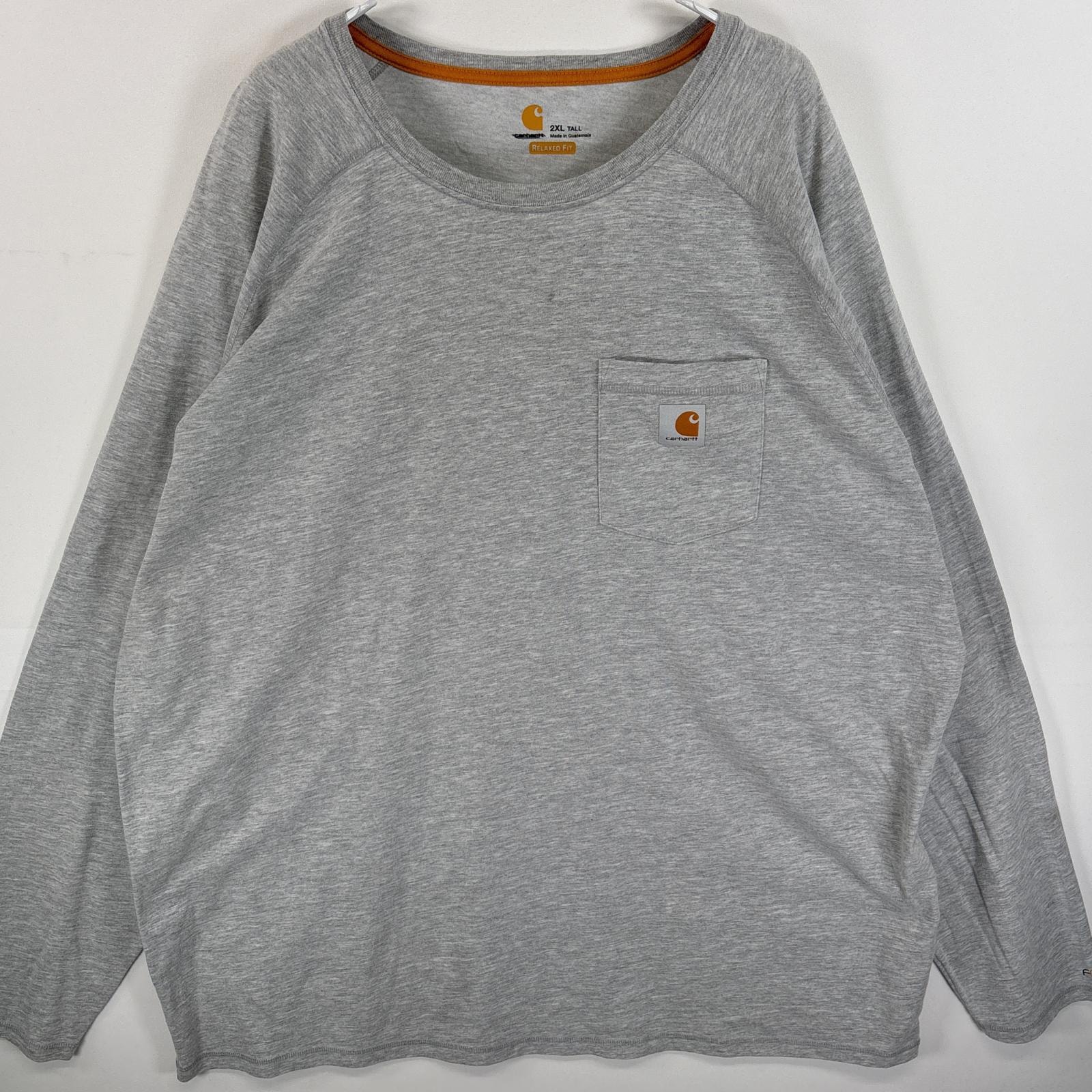 古着 カーハート Carhartt 長袖Tシャツ ラグラン ワンポイント ロゴ 大きいサイズ 2XL TALL グレー 無地 メンズ
