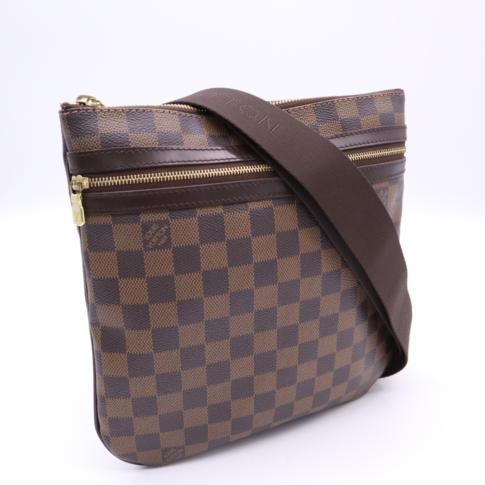 美品 LOUIS VUITTON ルイ・ヴィトン ダミエ ポシェット ボスフォール N51111 ショルダーバッグ ブラウン ベージュ コーティングキャンバス レザー レディース