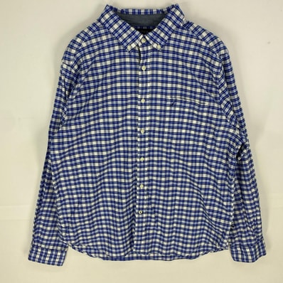 古着 ノーティカ NAUTICA 長袖シャツ ロゴ刺繍 ワンポイント ボタンダウン ロングスリーブ XL ブルー系 チェック メンズ