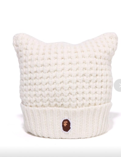 A BATHING APE Cat Ear Knit Cap "White"