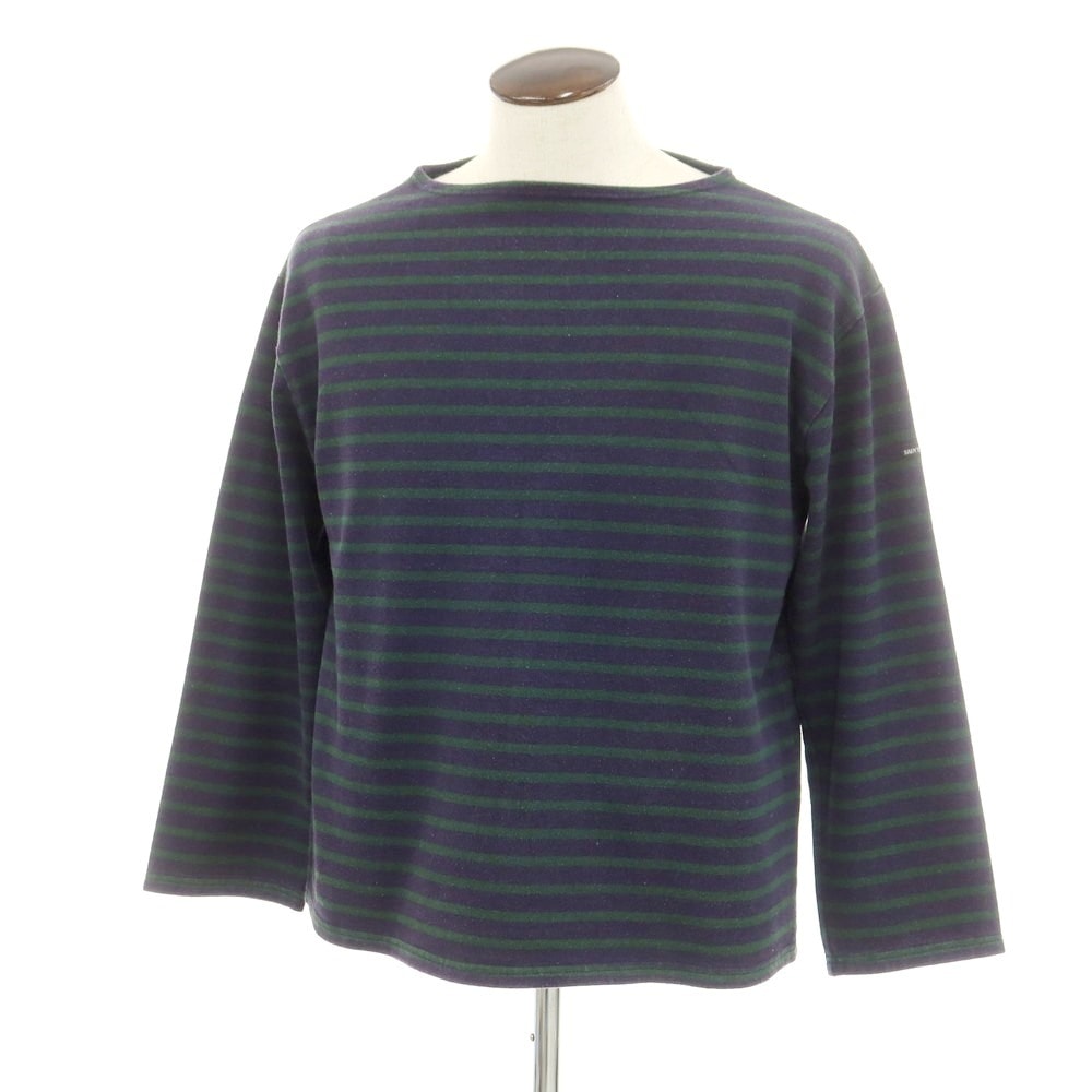 【中古】セントジェームス SAINT JAMES コットン ボーダー ボートネック バスクシャツ 長袖Ｔシャツ ネイビーxグリーン【サイズ表記なし（L位）】【メンズ】