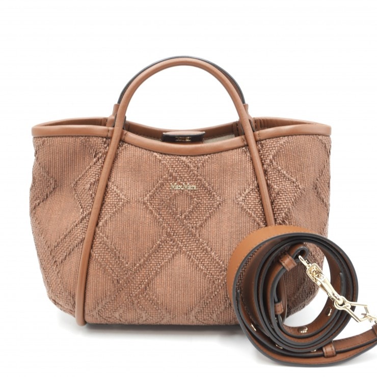 Max Mara(マックスマーラ)Marine Bag 2WAYハンドバッグ ショルダーバッグ ラフィア風ファブリック ブラウン レザー ゴールド金具 レディース 【中古】