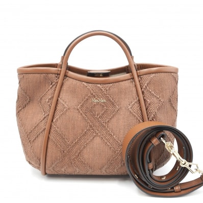 Max Mara(マックスマーラ)Marine Bag 2WAYハンドバッグ ショルダーバッグ ラフィア風ファブリック ブラウン レザー ゴールド金具 レディース 【中古】