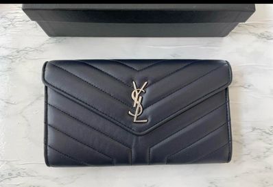 Saint Laurent Flap Large Wallet In Grain De Black Embossed Leather "Black"