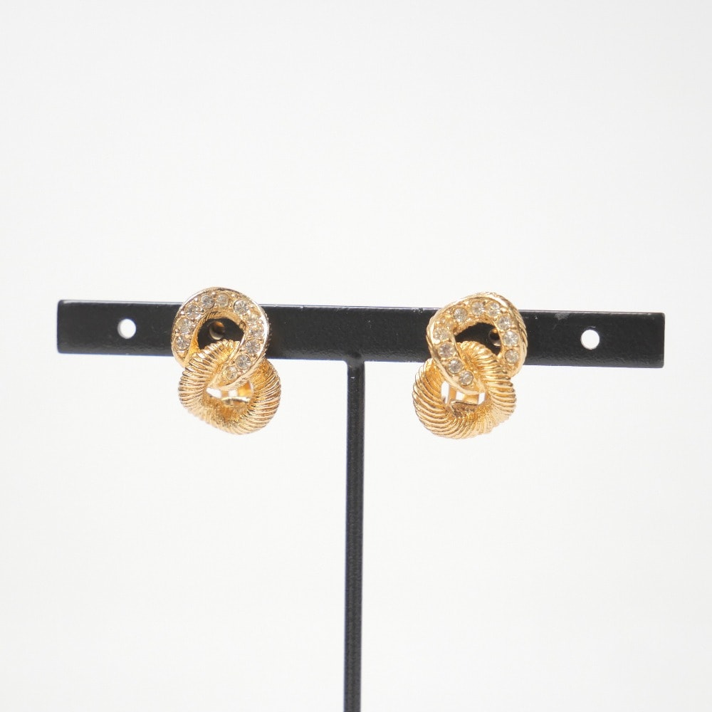 ■美品■Christian Dior クリスチャンディオール ヴィンテージ イヤリング ラインストーン ゴールド ブランド古着【中古】20260206/RA7619