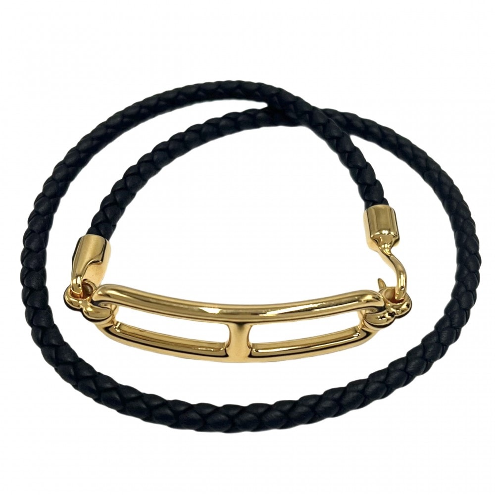 HERMES エルメス ブレスレット ルリ ドゥブルトゥール アクセサリー レザー    ブラック 黒 ゴールド レディース 約10.1g 美品【中古品】