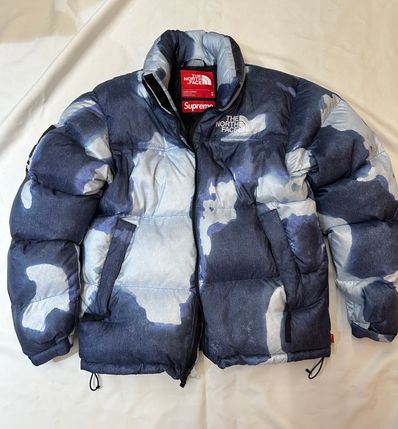 Supreme x The North Face Bleached Denim Print Nuptse Jacket "Indigo"