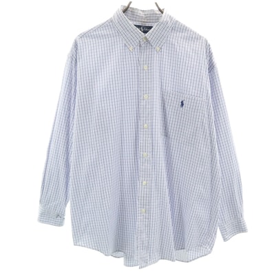RALPH LAUREN ラルフローレン チェック柄 長袖 ボタンダウンシャツ LL ブルー系