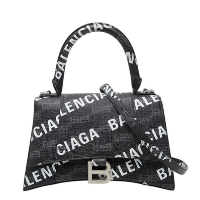 バレンシアガ BBモノグラム アワーグラスXS ハンドバッグ ショルダーバッグ 2WAY ブラック PVC レザー レディース BALENCIAGA 【中古】