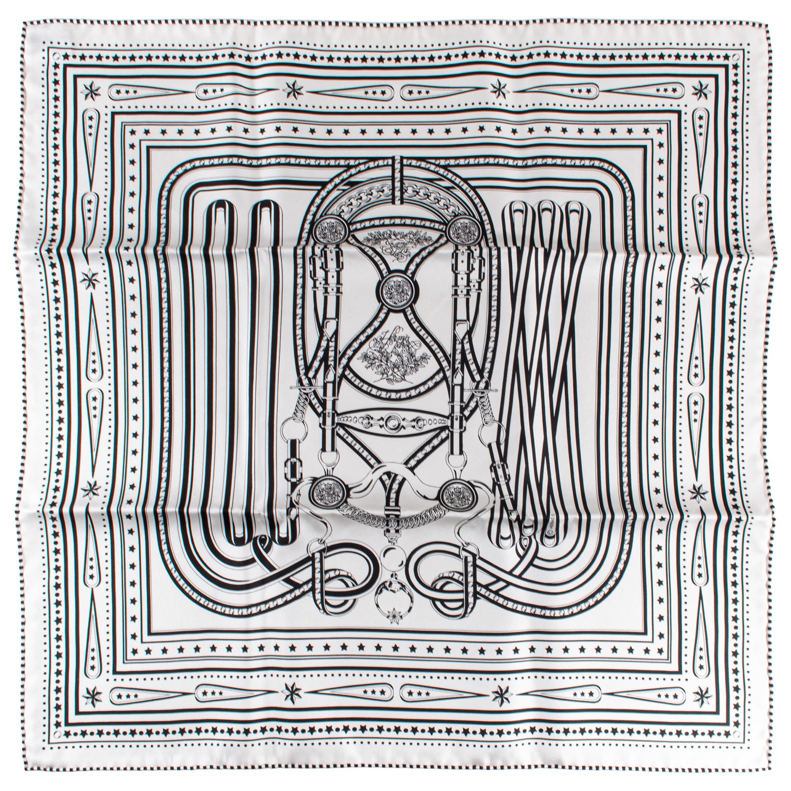 HERMES エルメス スカーフ カレ55 シルクバンダナ Grand Tralala Bandana グラン トゥラララ バンダナ シルク ホワイト ブラック【中古】