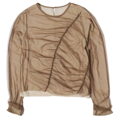 RBS Ray BEAMS アールビーエス レイビームス 24AW チュールアシメギャザートップス 61-14-0787-370 ONE SIZE BROWN サンプル品 長袖 シアー レイヤード カットソー トップス g27340