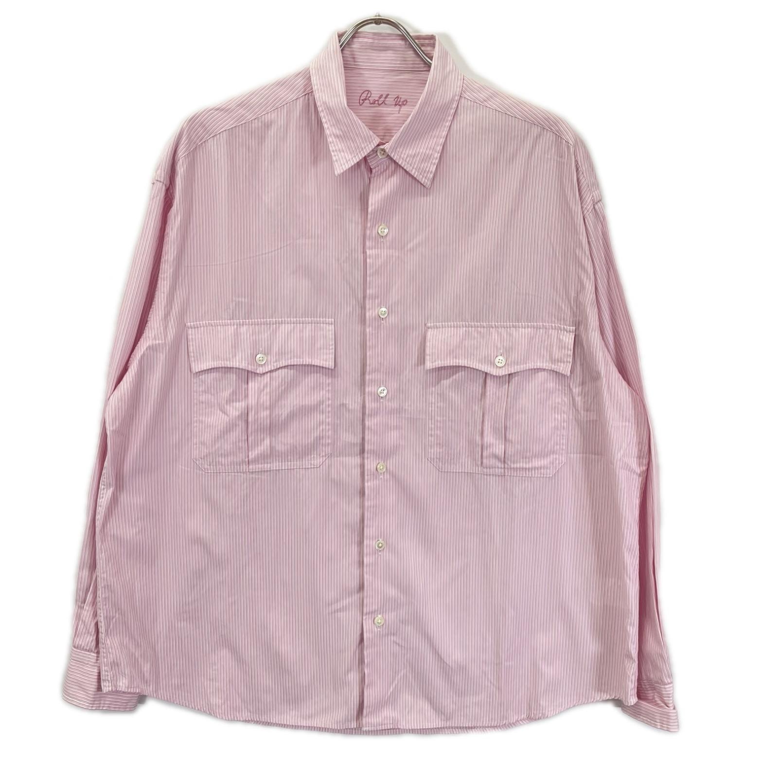 ポータークラシック サクラ/ピンク コットン ROLL UP STRIPE SHIRT ストライプ ロールアップ ボタンシャツ M