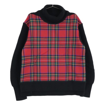 バーバリー 4068133 ブラック×レッド タータンチェックタートルネックニット M