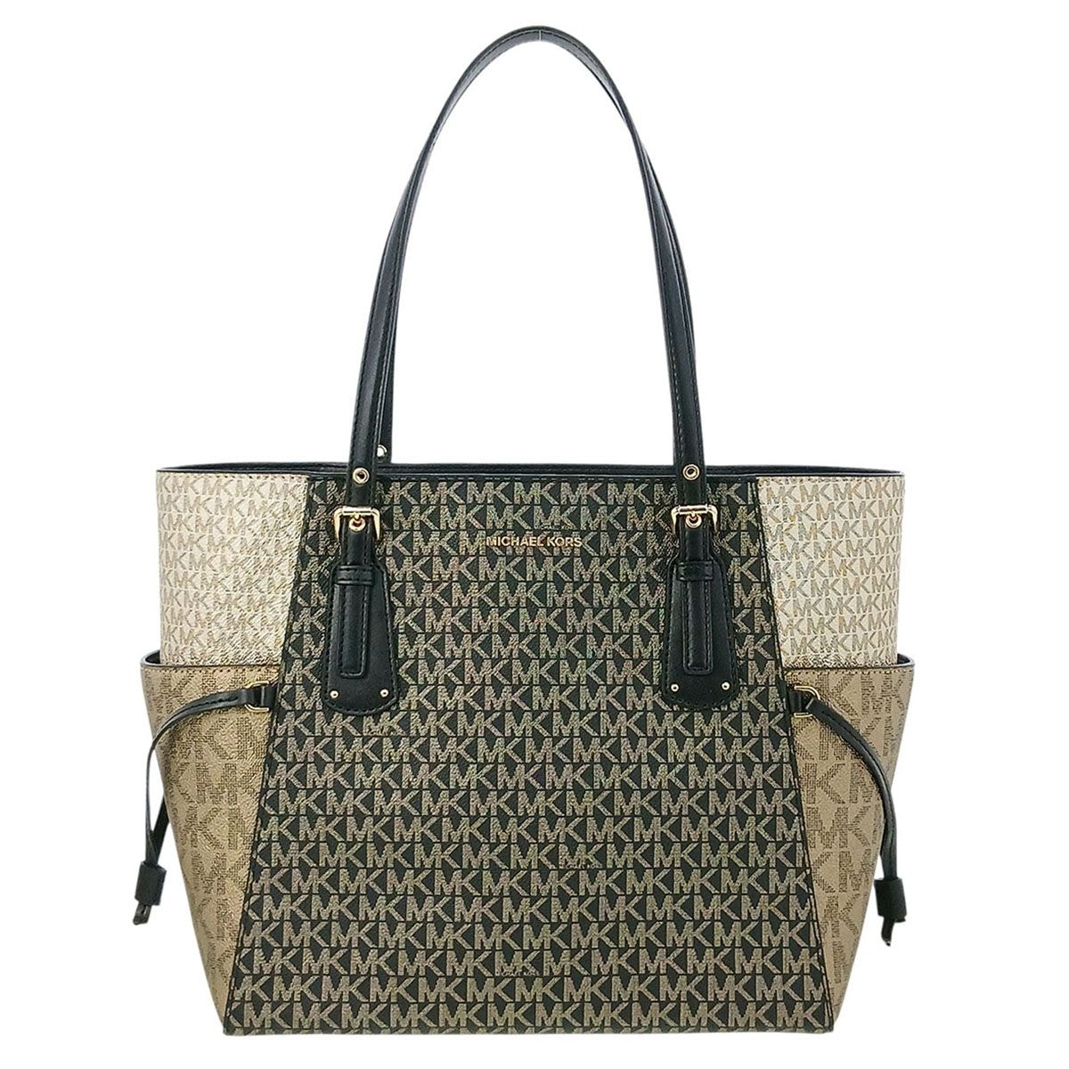 Michael Kors マイケルコース ボイジャー シグネチャー トートバッグ 30F2GV6T4V PVCコーティングキャンバス レザー ベージュ レディース【中古】